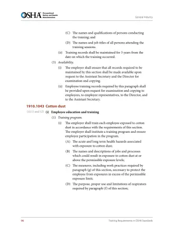 Page 108: (C) The names and qualifications of persons conducting the training; and