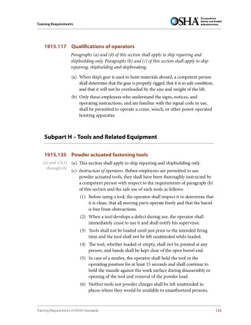 Page 135: Subpart H – Tools and Related Equipment