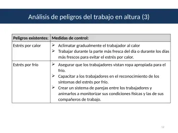 Slide 12: Análisis de peligros del trabajo en altura (3)