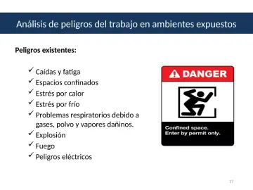 Slide 17: Análisis de peligros del trabajo en ambientes expuestos