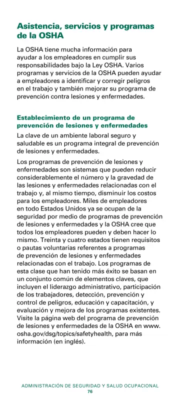 Page 78: Asistencia, servicios y programas de la OSHA