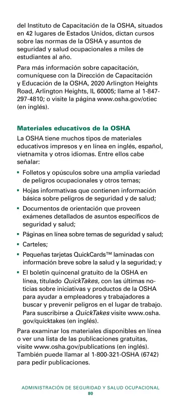 Page 82: del Instituto de Capacitación de la OSHA, situados en 42 lugares de Estados Unidos, dictan…