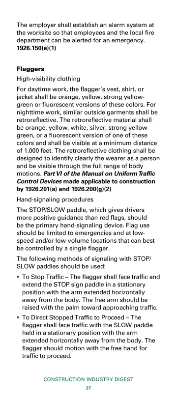 Page 29: The employer shall establish an alarm system at the worksite so that employees and the…