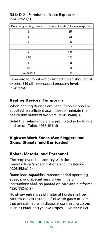 Page 37: Table D-2 – Permissible Noise Exposures – 1926.52(d)(1)