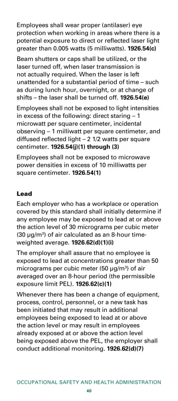 Page 42: Employees shall wear proper (antilaser) eye protection when working in areas where there…