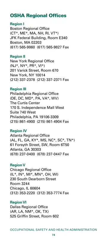 Page 76: OSHA Regional Offices