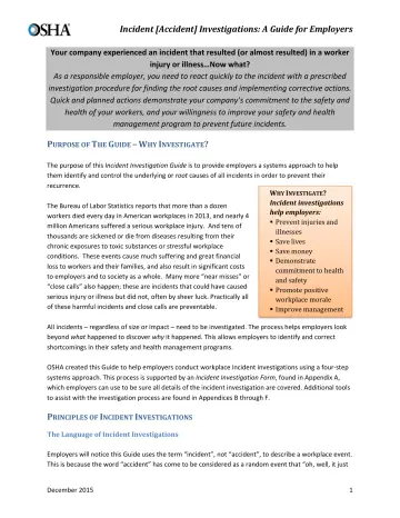 Page 3: Incident [Accident] Investigations: A Guide for Employers