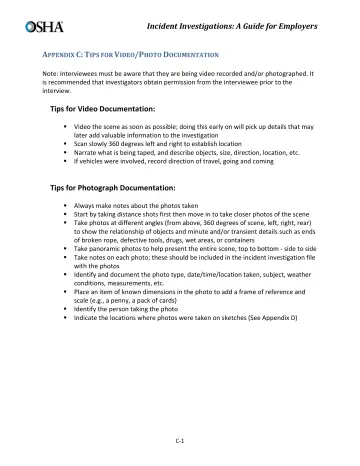 Page 21: APPENDIX C: TIPS FOR VIDEO /PHOTO DOCUMENTATION