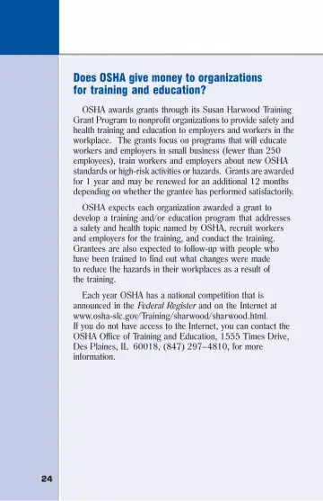 Page 30: Does OSHA give money to organizations for training and education?