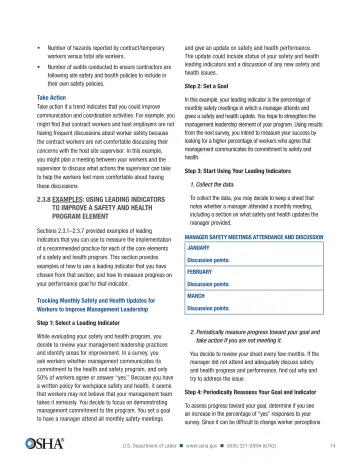 Page 15: 2.3.8 E XAMPLES: USING LEADING INDICATORS TO IMPROVE A SAFETY AND HEALTH PROGRAM ELEMENT