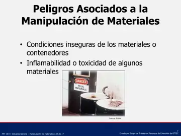 Slide 7: Peligros Asociados a la Manipulación de Materiales