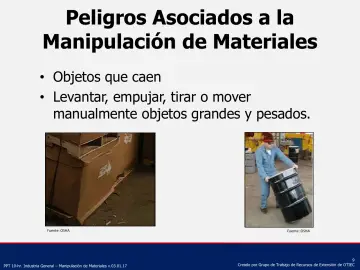 Slide 9: Peligros Asociados a la Manipulación de Materiales
