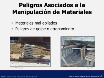 Slide 10: Peligros Asociados a la Manipulación de Materiales
