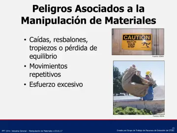 Slide 13: Peligros Asociados a la Manipulación de Materiales