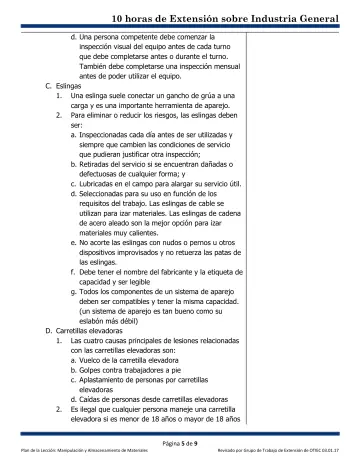 Page 5: d. Una persona competente debe comenzar la inspección visual del equipo antes de cada…
