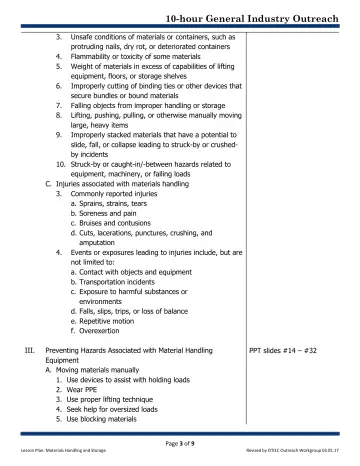 Page 3: Unsafe conditions of materials or containers, such as protruding nails, dry rot, or…