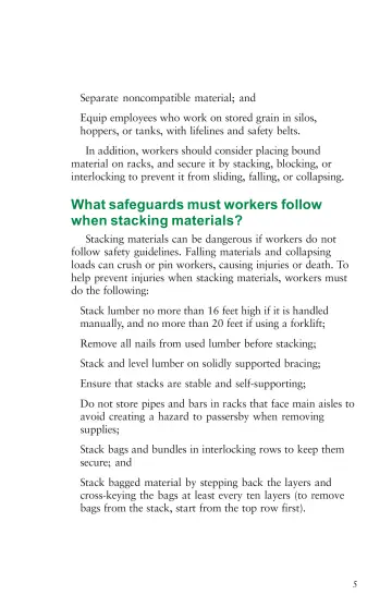 Page 9: What safeguards must workers follow when stacking materials?