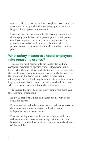 Page 12: What safety measures should employers take regarding cranes?