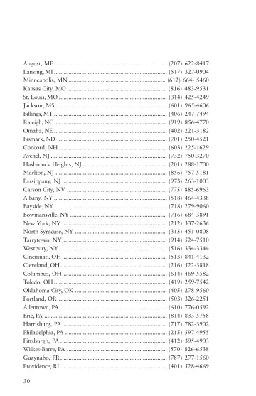 Page 34: August, ME … (207) 622-8417 Lansing, MI … (517) 327-0904 Minneapolis, MN … (612) 664- 5460…