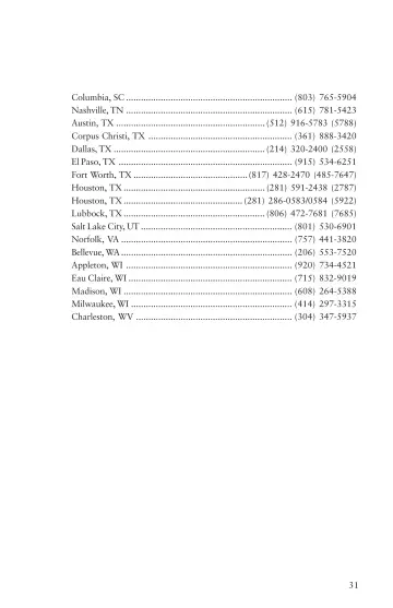 Page 35: Columbia, SC … (803) 765-5904 Nashville, TN … (615) 781-5423 Austin, TX … (512) 916-5783…