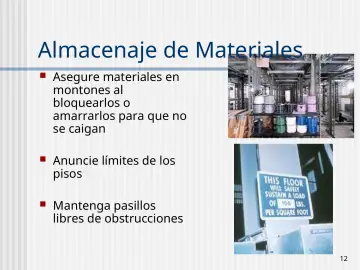 Slide 12: Almacenaje de Materiales