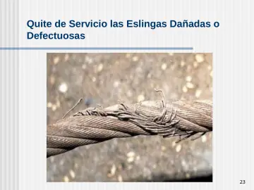 Slide 23: Quite de Servicio las Eslingas Dañadas o Defectuosas