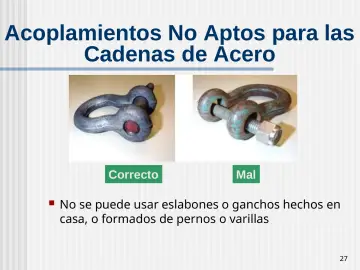 Slide 27: Acoplamientos No Aptos para las Cadenas de Acero