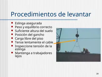 Slide 39: Procedimientos de levantar
