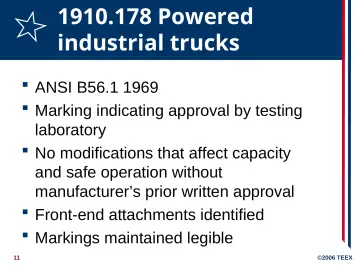 Slide 11: 1910.178 Powered industrial trucks