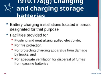 Slide 15: 1910.178(g) Changing and charging storage batteries