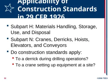 Slide 52: Applicability of Construction Standards in 29 CFR 1926