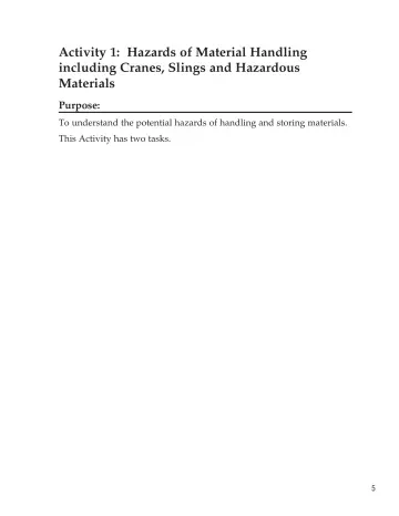 Page 10: Activity 1: Hazards of Material Handling including Cranes, Slings and Hazardous Materials