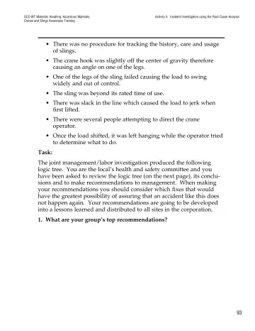 Page 98: Activity 5: Incident Investigation using the Root Cause Analysis