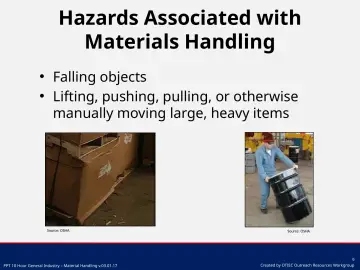 Slide 9: Hazards Associated with Materials Handling