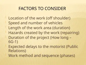 Slide 124: FACTORS TO CONSIDER
