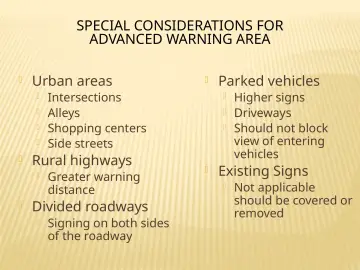Slide 144: SPECIAL CONSIDERATIONS FOR ADVANCED WARNING AREA