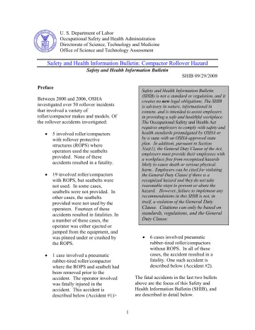 Page 1: Safety and Health Information Bulletin: Compactor Rollover Hazard