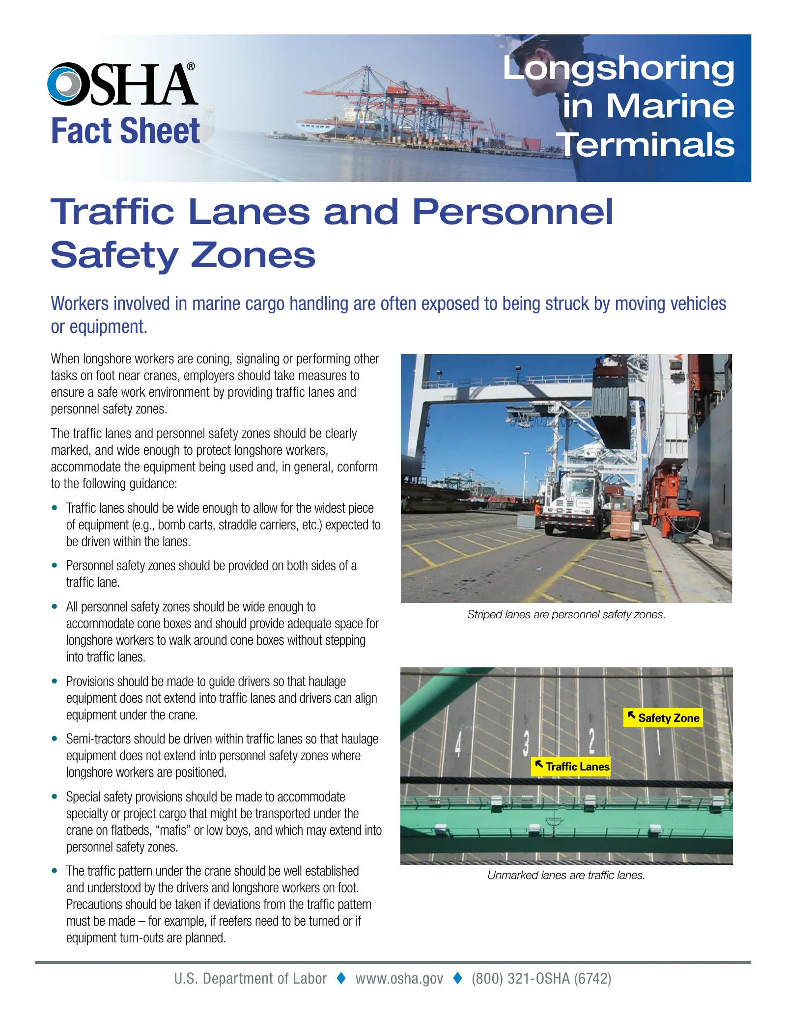 Traffic Lanes and Personnel Safety Zones Fact Sheet (OSHA FS 3540), page 1: Fact Sheet