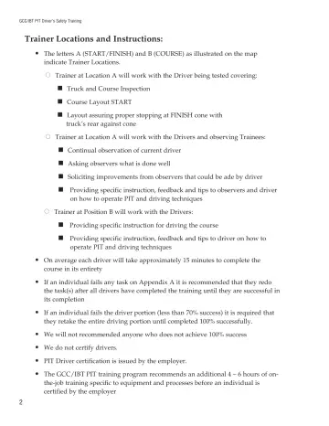 Page 7: Trainer at Location A will work with the Driver being tested covering: Truck and Course…