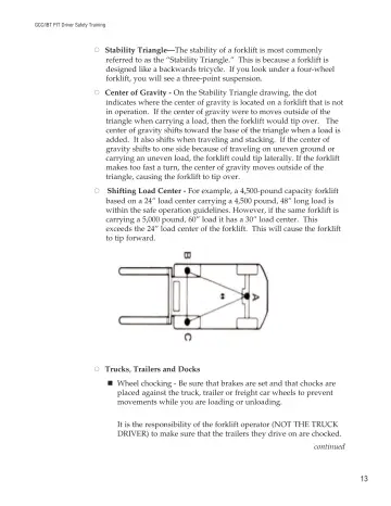 Page 18: Stability Triangle—The stability of a forklift is most commonly
