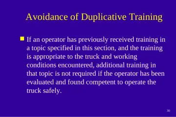 Slide 30: Avoidance of Duplicative Training