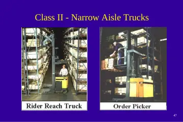 Slide 47: Class II - Narrow Aisle Trucks
