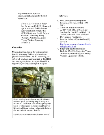 Page 4: requirements and industryrecommended practices for forklift operations.