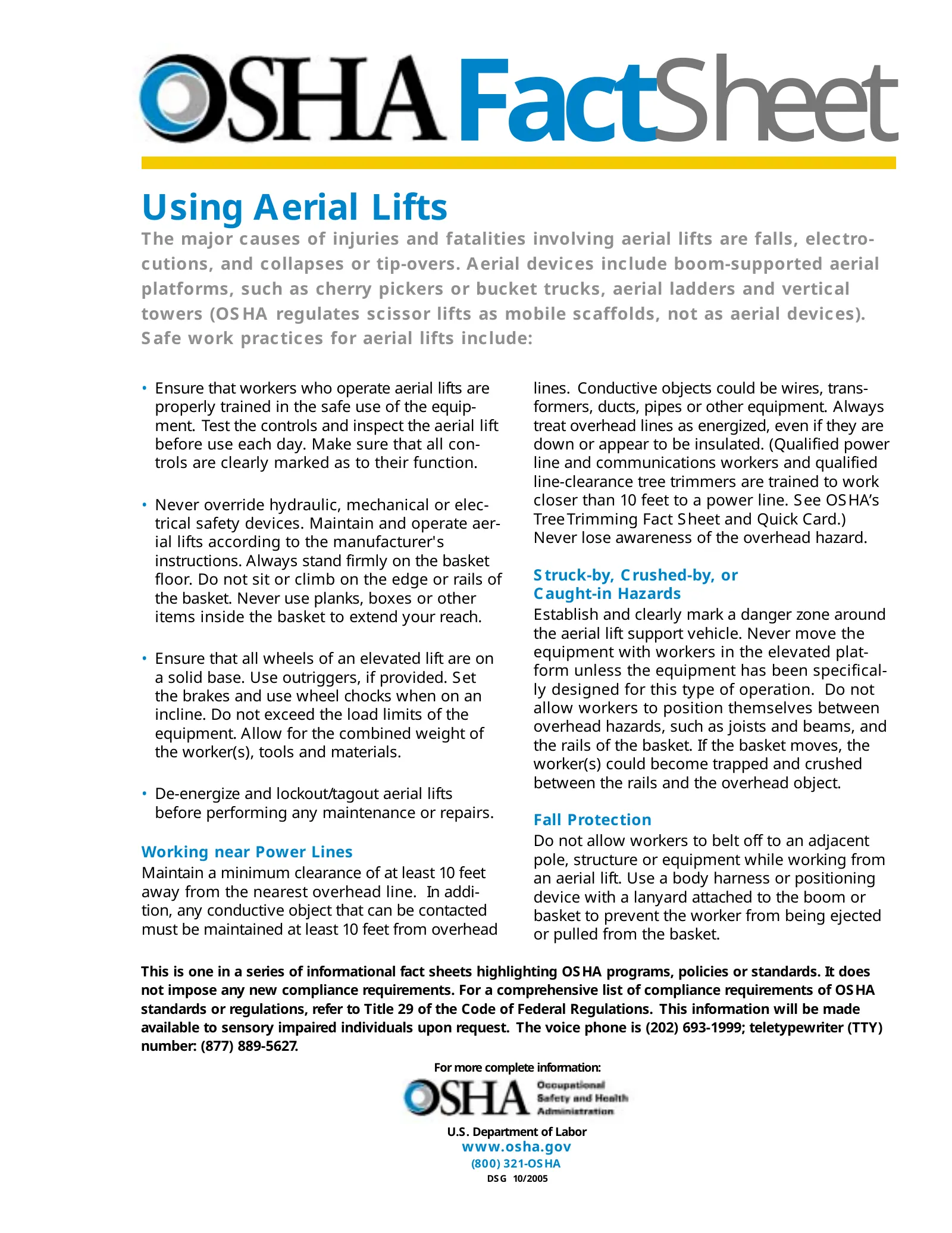 Aerial Lifts: Using Aerial Lifts Fact Sheet, page 1: FactSheet