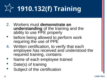 Slide 11: 1910.132(f) Training