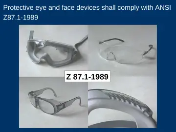 Slide 18: Protective eye and face devices shall comply with ANSI Z87.1-1989
