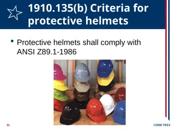 Slide 31: 1910.135(b) Criteria for protective helmets