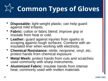 Slide 37: Common Types of Gloves