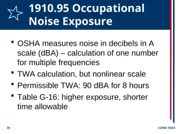 Slide 39: 1910.95 Occupational Noise Exposure