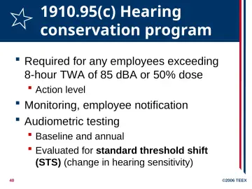 Slide 40: 1910.95(c) Hearing conservation program